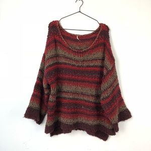 Free People • Red Striped Chunky Knit Sweater Sz M